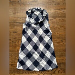 Crown & Ivy Sleeveless Navy/White Gingham Ruffle-Front Dress, XL